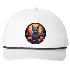 Russian Blue Cat Halloween Pumpkin Love Cats Snapback Five-Panel Rope Hat