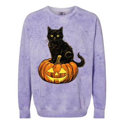 Retro Black Cat Halloween Pumpkin Costume Colorblast Crewneck Sweatshirt