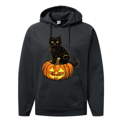 Retro Black Cat Halloween Pumpkin Costume Performance Fleece Hoodie