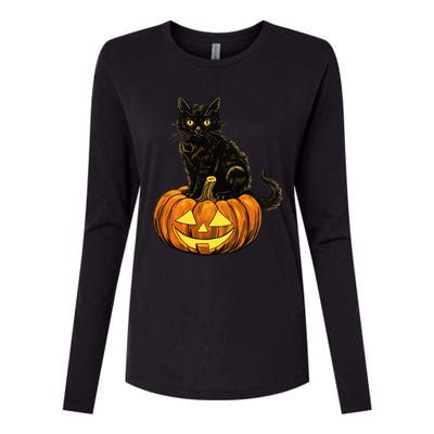 Retro Black Cat Halloween Pumpkin Costume Womens Cotton Relaxed Long Sleeve T-Shirt