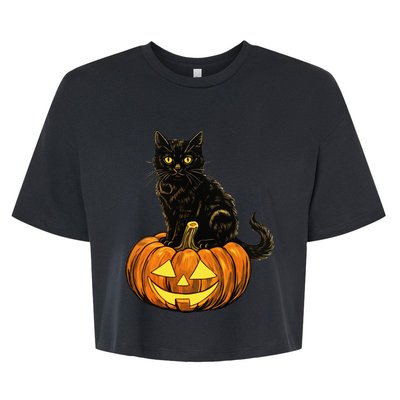 Retro Black Cat Halloween Pumpkin Costume Bella+Canvas Jersey Crop Tee