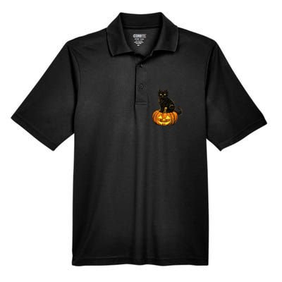 Retro Black Cat Halloween Pumpkin Costume Men's Origin Performance Pique Polo