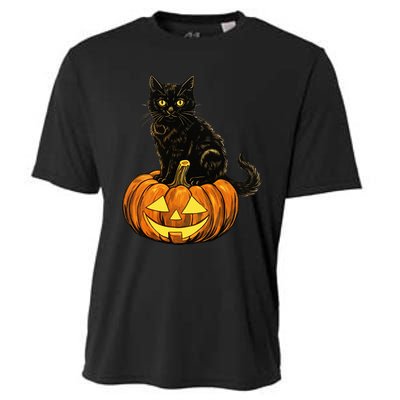 Retro Black Cat Halloween Pumpkin Costume Cooling Performance Crew T-Shirt