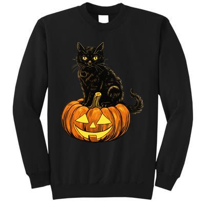 Retro Black Cat Halloween Pumpkin Costume Sweatshirt