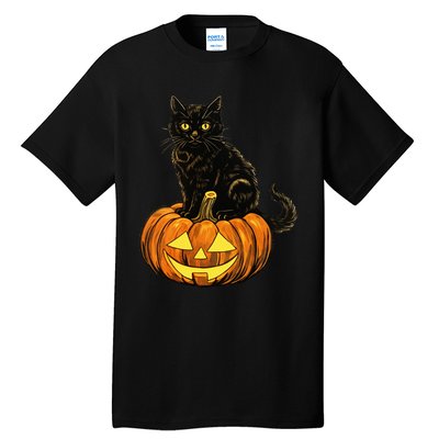 Retro Black Cat Halloween Pumpkin Costume Tall T-Shirt