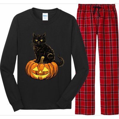 Retro Black Cat Halloween Pumpkin Costume Long Sleeve Pajama Set