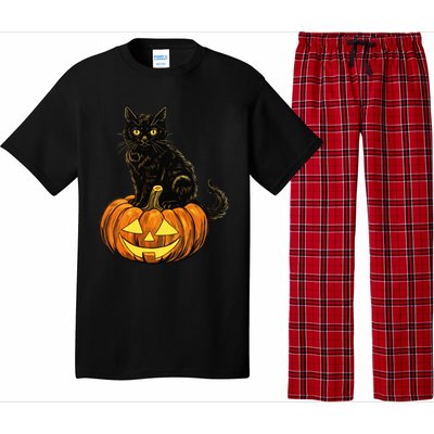 Retro Black Cat Halloween Pumpkin Costume Pajama Set