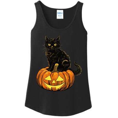 Retro Black Cat Halloween Pumpkin Costume Ladies Essential Tank