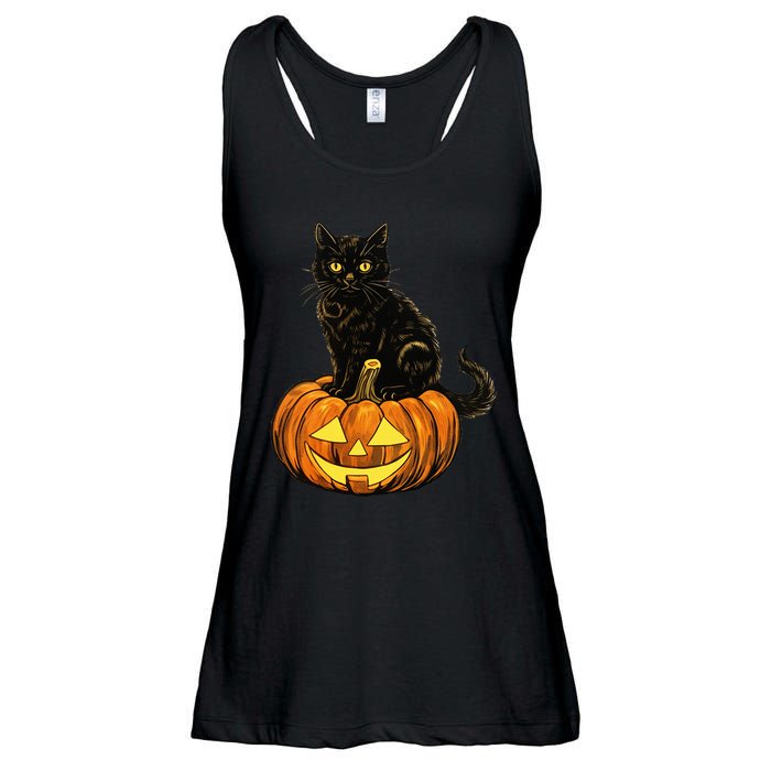 Retro Black Cat Halloween Pumpkin Costume Ladies Essential Flowy Tank