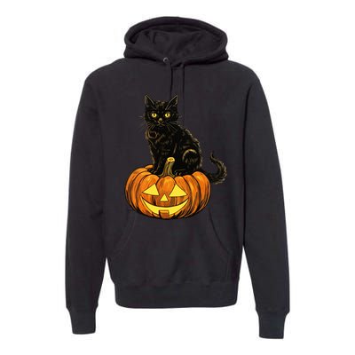 Retro Black Cat Halloween Pumpkin Costume Premium Hoodie