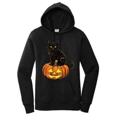 Retro Black Cat Halloween Pumpkin Costume Women's Pullover Hoodie