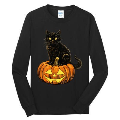 Retro Black Cat Halloween Pumpkin Costume Tall Long Sleeve T-Shirt