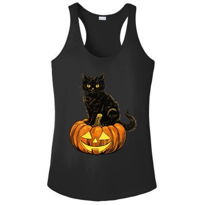 Retro Black Cat Halloween Pumpkin Costume Ladies PosiCharge Competitor Racerback Tank