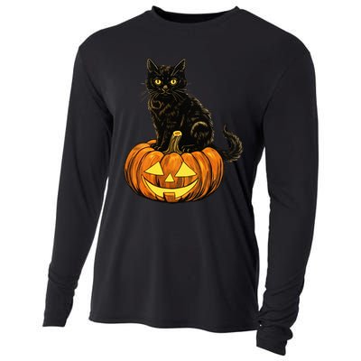 Retro Black Cat Halloween Pumpkin Costume Cooling Performance Long Sleeve Crew