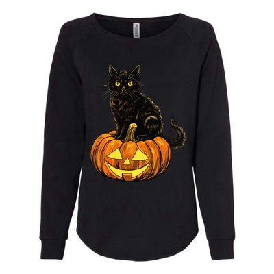 Retro Black Cat Halloween Pumpkin Costume Womens California Wash Sweatshirt