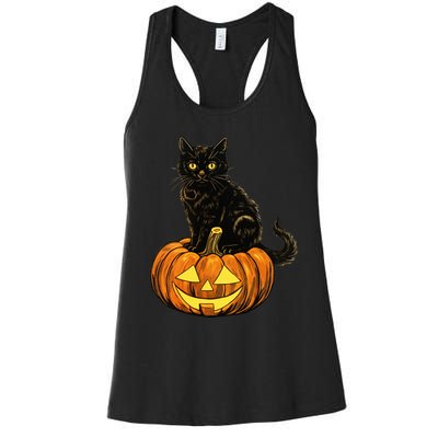 Retro Black Cat Halloween Pumpkin Costume Women's Racerback Tank