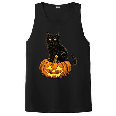 Retro Black Cat Halloween Pumpkin Costume PosiCharge Competitor Tank