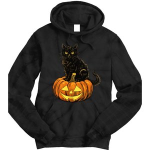 Retro Black Cat Halloween Pumpkin Costume Tie Dye Hoodie