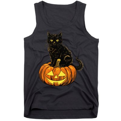 Retro Black Cat Halloween Pumpkin Costume Tank Top