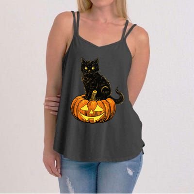 Retro Black Cat Halloween Pumpkin Costume Women's Strappy Tank