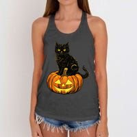 Retro Black Cat Halloween Pumpkin Costume Women's Knotted Racerback Tank