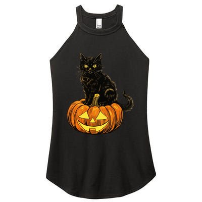 Retro Black Cat Halloween Pumpkin Costume Women's Perfect Tri Rocker Tank