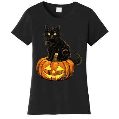 Retro Black Cat Halloween Pumpkin Costume Women's T-Shirt