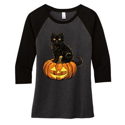 Retro Black Cat Halloween Pumpkin Costume Women's Tri-Blend 3/4-Sleeve Raglan Shirt