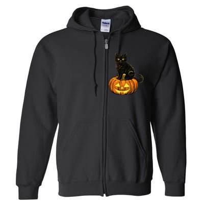 Retro Black Cat Halloween Pumpkin Costume Full Zip Hoodie