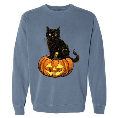 Retro Black Cat Halloween Pumpkin Costume Garment-Dyed Sweatshirt