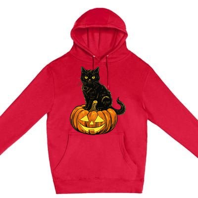 Retro Black Cat Halloween Pumpkin Costume Premium Pullover Hoodie