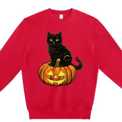 Retro Black Cat Halloween Pumpkin Costume Premium Crewneck Sweatshirt