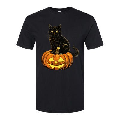 Retro Black Cat Halloween Pumpkin Costume Softstyle CVC T-Shirt