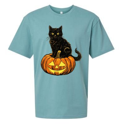 Retro Black Cat Halloween Pumpkin Costume Sueded Cloud Jersey T-Shirt