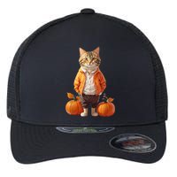 Retro Black Cat Halloween Pumpkin Costume Flexfit Unipanel Trucker Cap