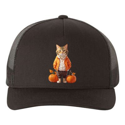 Retro Black Cat Halloween Pumpkin Costume Yupoong Adult 5-Panel Trucker Hat