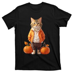 Retro Black Cat Halloween Pumpkin Costume T-Shirt