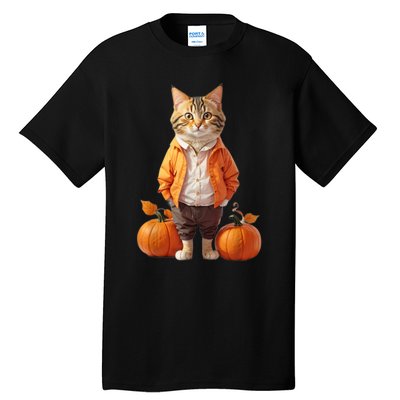 Retro Black Cat Halloween Pumpkin Costume Tall T-Shirt