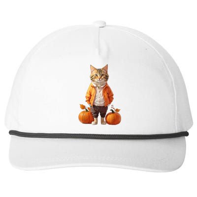 Retro Black Cat Halloween Pumpkin Costume Snapback Five-Panel Rope Hat