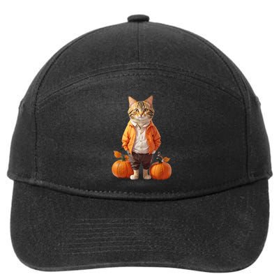 Retro Black Cat Halloween Pumpkin Costume 7-Panel Snapback Hat