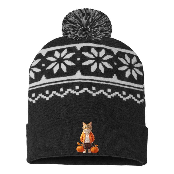 Retro Black Cat Halloween Pumpkin Costume USA-Made Snowflake Beanie