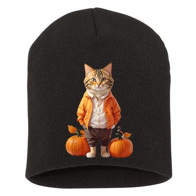 Retro Black Cat Halloween Pumpkin Costume Short Acrylic Beanie