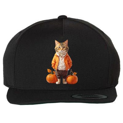 Retro Black Cat Halloween Pumpkin Costume Wool Snapback Cap