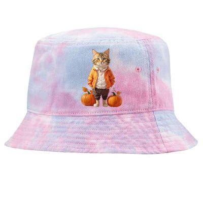 Retro Black Cat Halloween Pumpkin Costume Tie-Dyed Bucket Hat