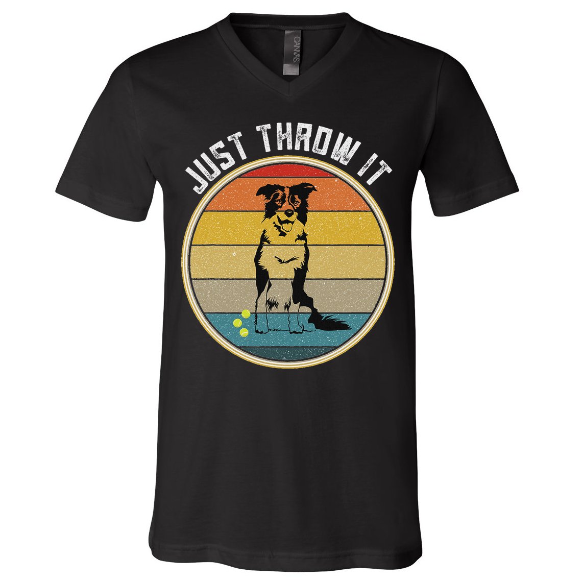 Retro Border Collie Lover Just Throw It Border Collie Mom V-Neck T-Shirt
