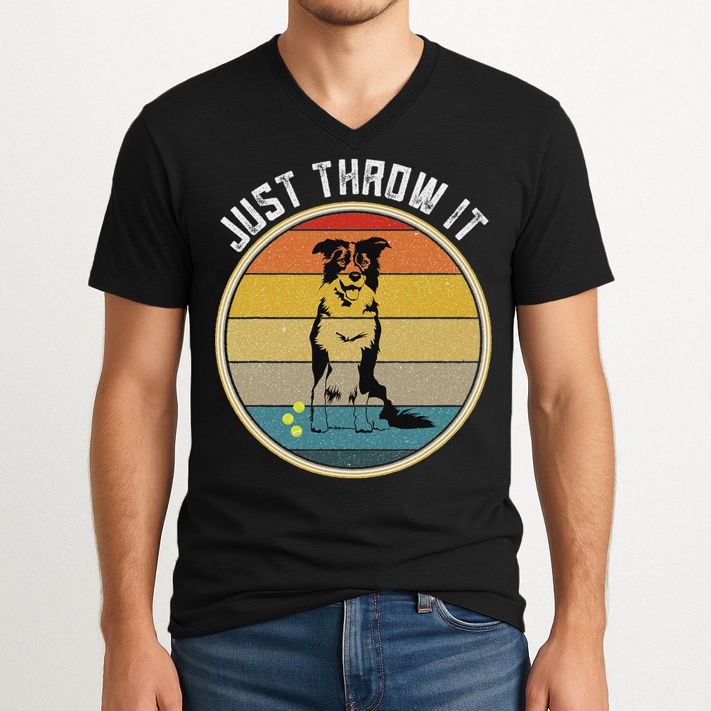Retro Border Collie Lover Just Throw It Border Collie Mom V-Neck T-Shirt