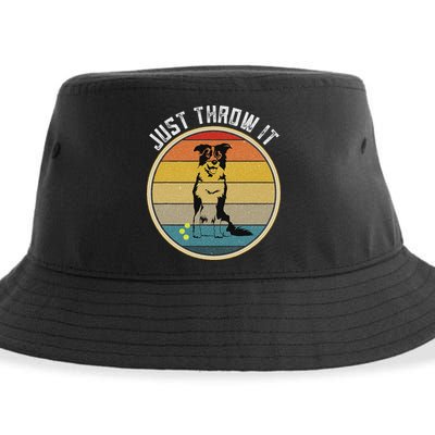 Retro Border Collie Lover Just Throw It Border Collie Mom Sustainable Bucket Hat