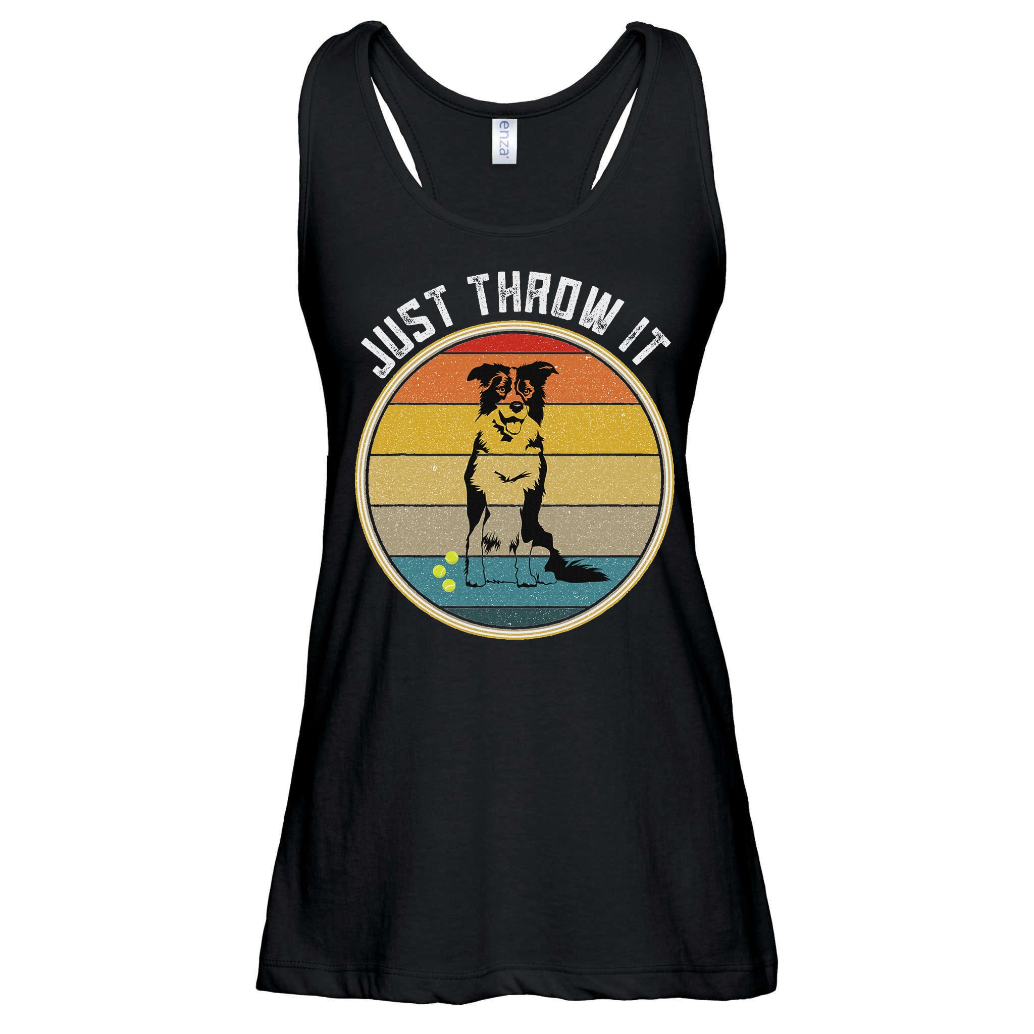 Retro Border Collie Lover Just Throw It Border Collie Mom Ladies Essential Flowy Tank