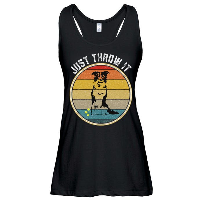Retro Border Collie Lover Just Throw It Border Collie Mom Ladies Essential Flowy Tank