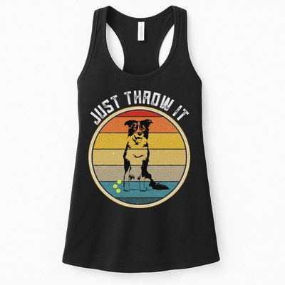 Retro Border Collie Lover Just Throw It Border Collie Mom Womens Tank Top